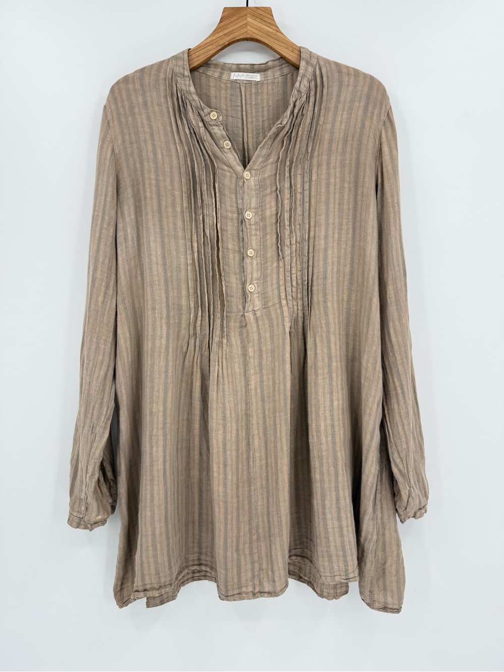 Free People x CP Shades Tunic 100% Linen Striped Pintucked Dress Top Cover-Up M